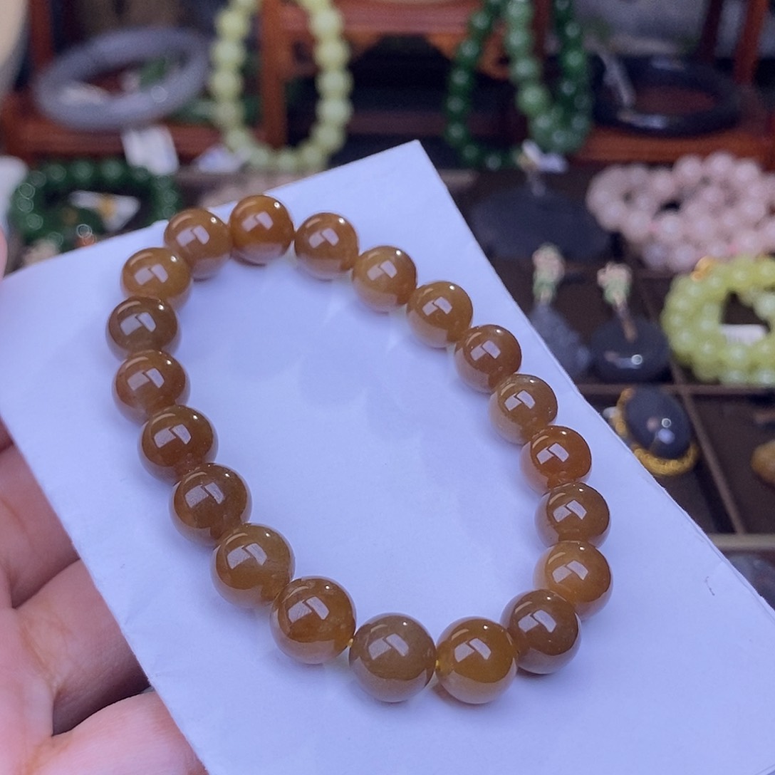 和田玉且末糖料约10mm手串未镶嵌