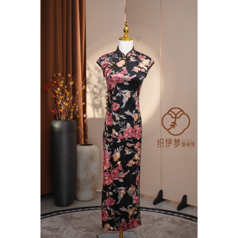 觅漫 2025款复古月牙袖港风丝绒旗袍冬季内搭新中式旗袍