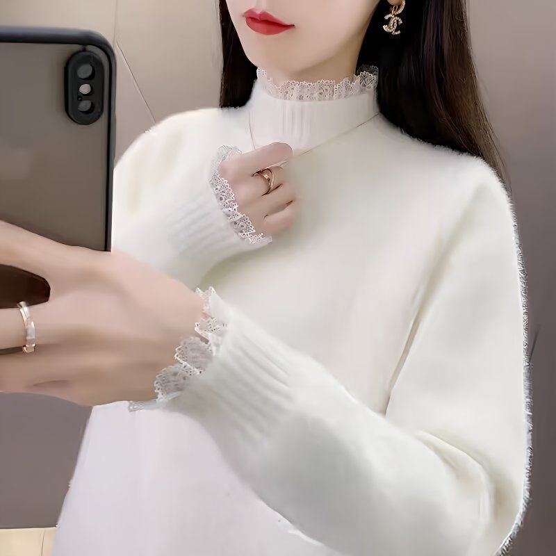 女士水貂绒加厚半高领秋冬新款百搭针织打底衫