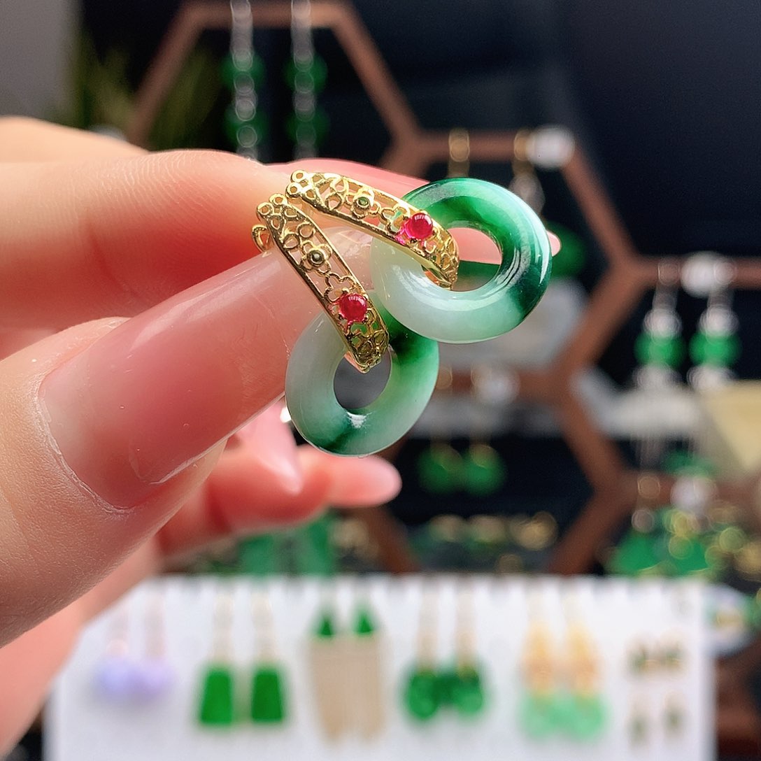 翡翠耳饰银S925镶嵌耳饰