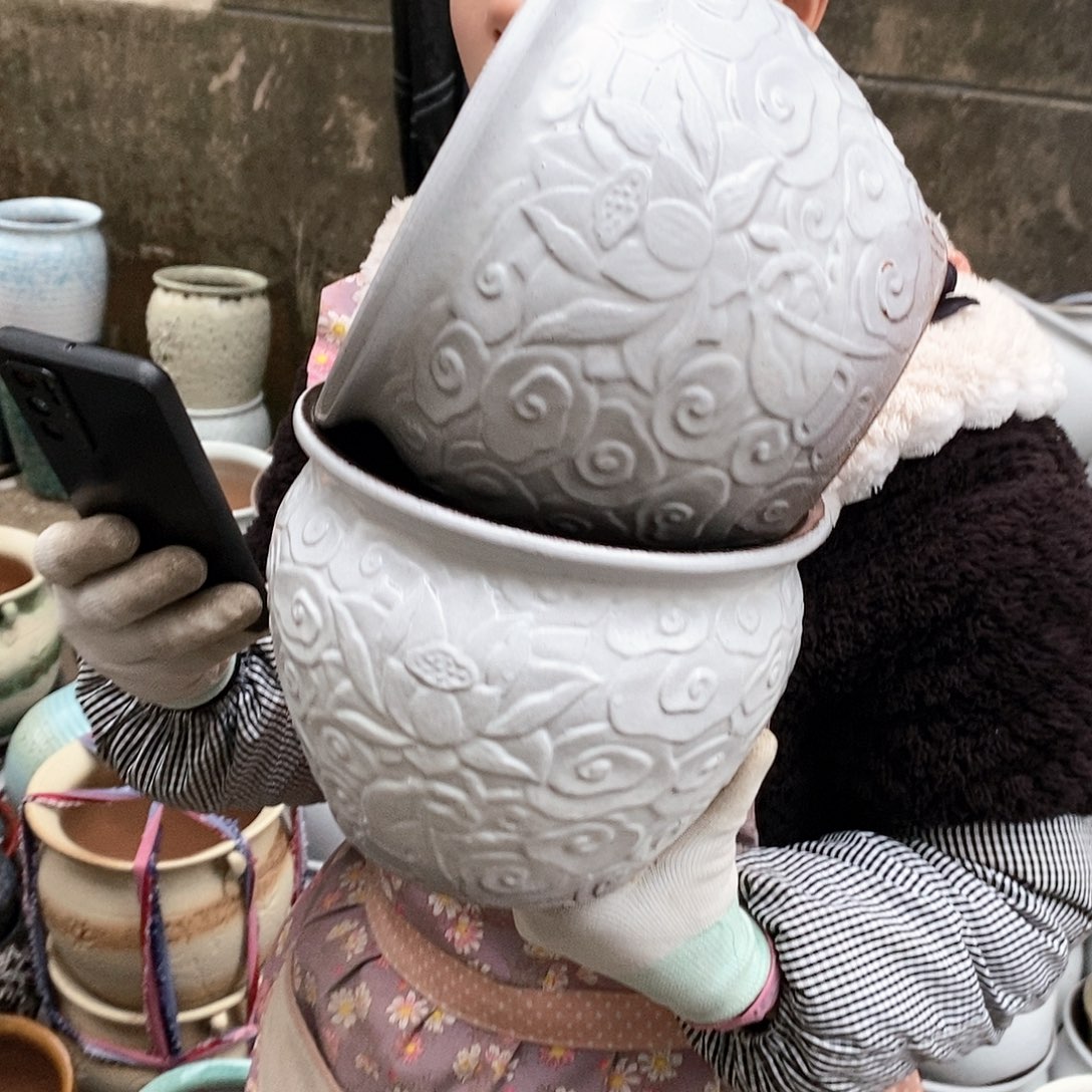 紫砂花盆瑕疵口20高16瑕疵