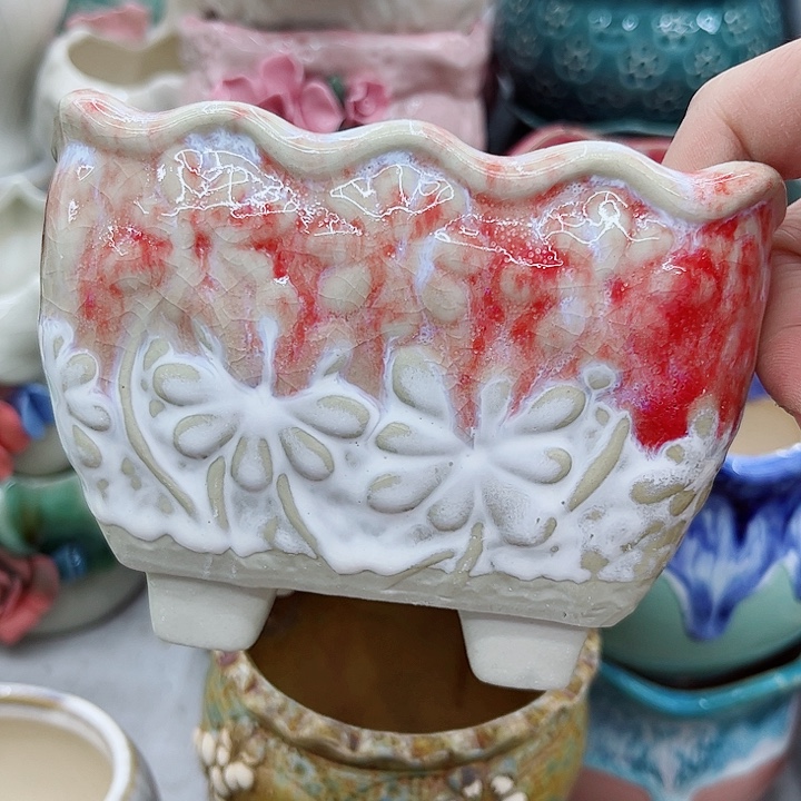 多肉绿植陶瓷花盆9.9包邮，有孔