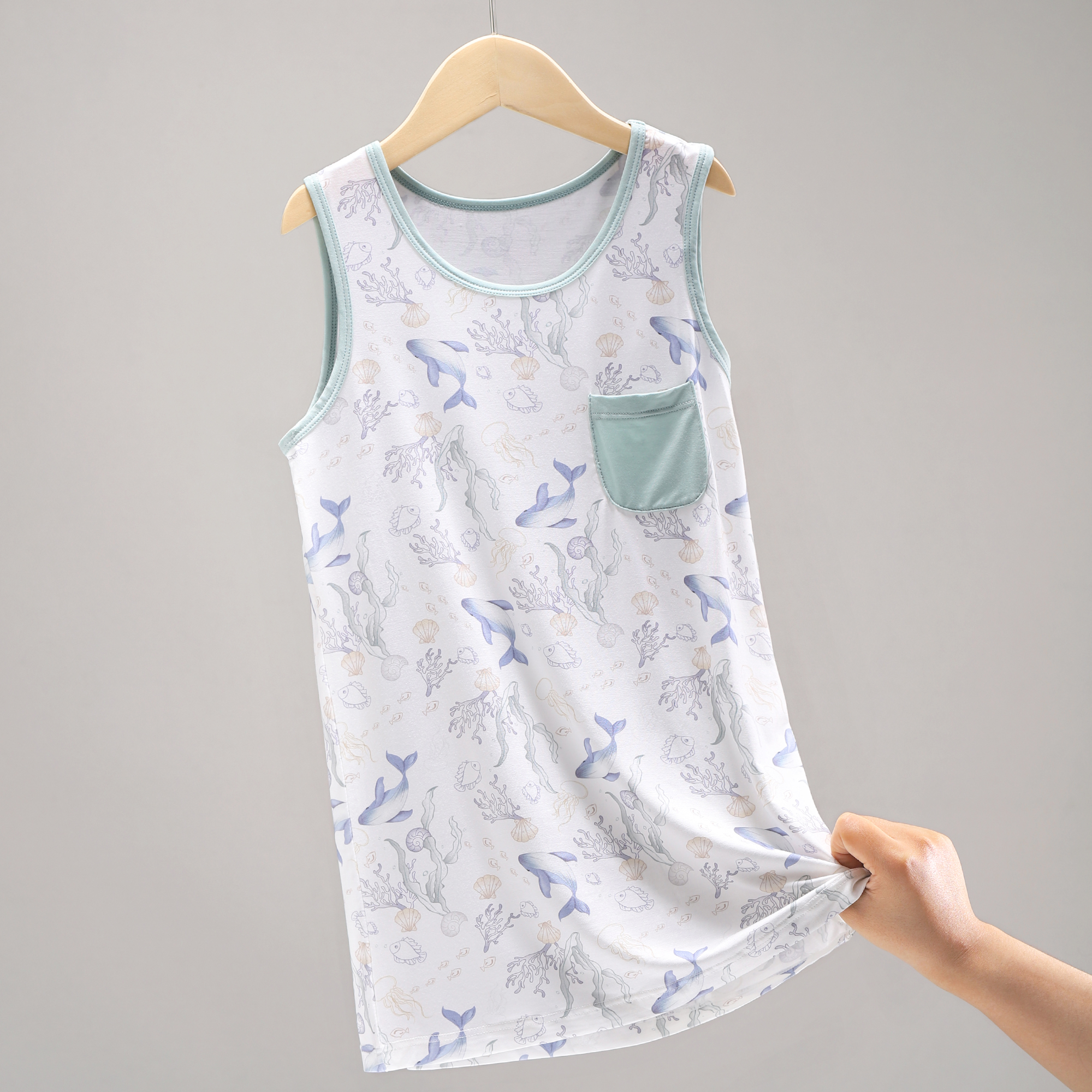 男童背心睡裙儿童睡衣薄款男孩大童裙子夏季薄款冰丝家居服 2670