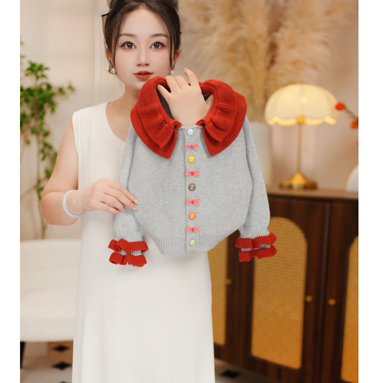 女童洋气儿童新款木耳边毛衣秋冬时尚针织开衫外套