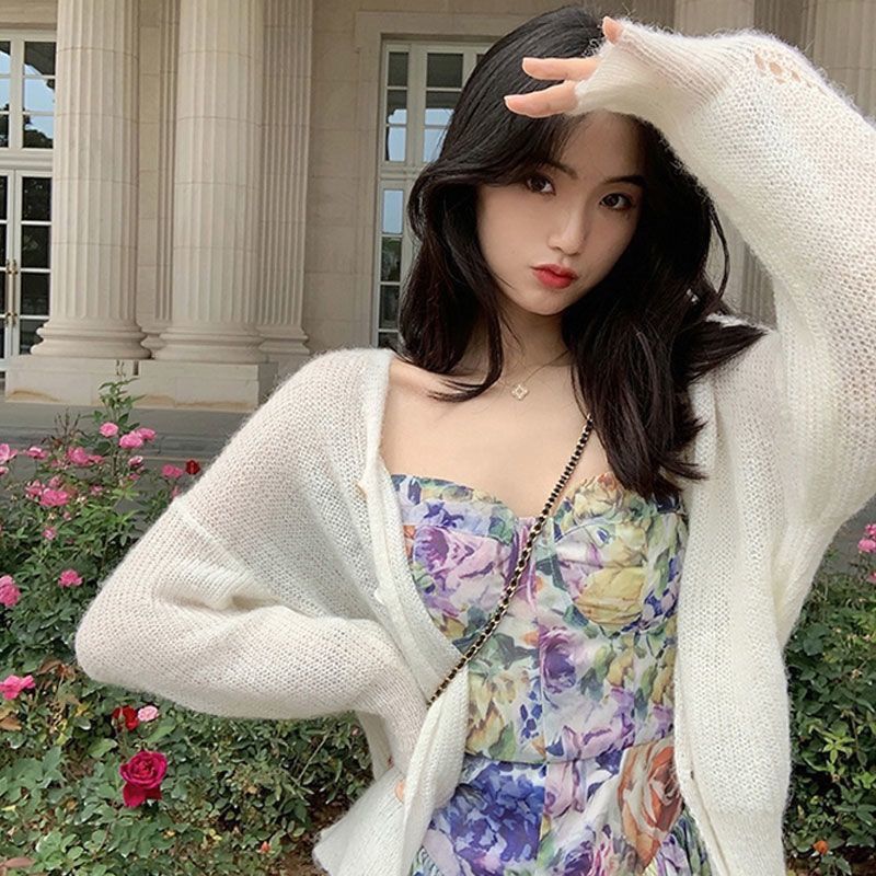 夏季防晒衣镂空宽松长袖春季毛针织衫上衣性感短款空调衫春夏时尚