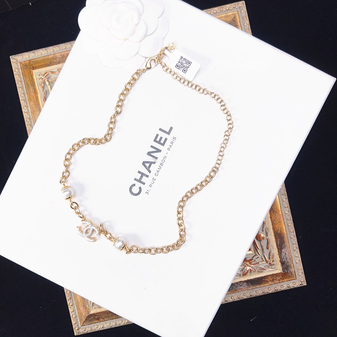 95新 Chanel/香奈儿 柚礼中古/香奈儿白色双c项链lz511582