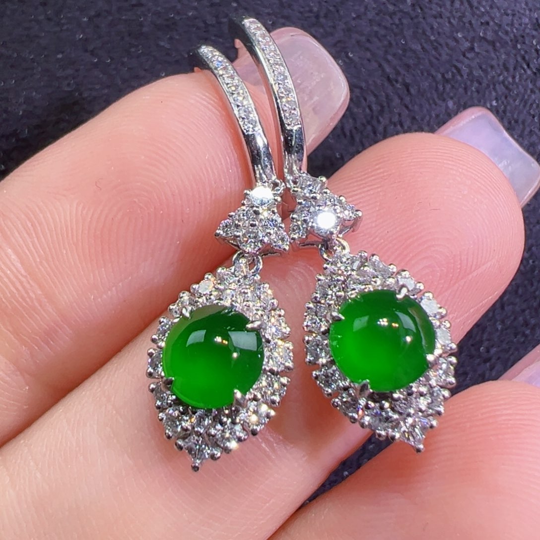 翡翠18K金镶嵌耳饰耳坠