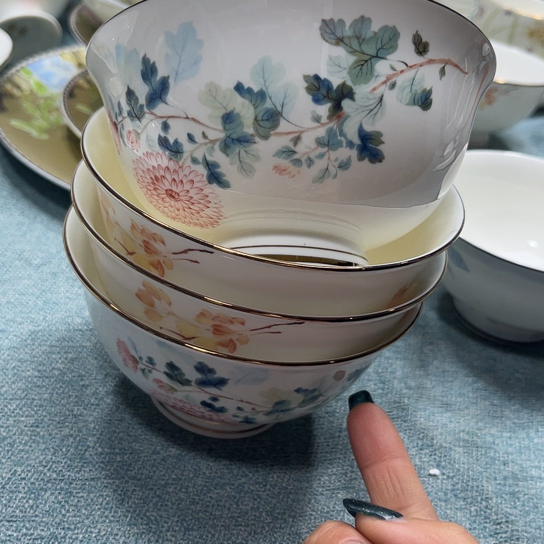 瓷片花神五寸高脚碗四个微瑕