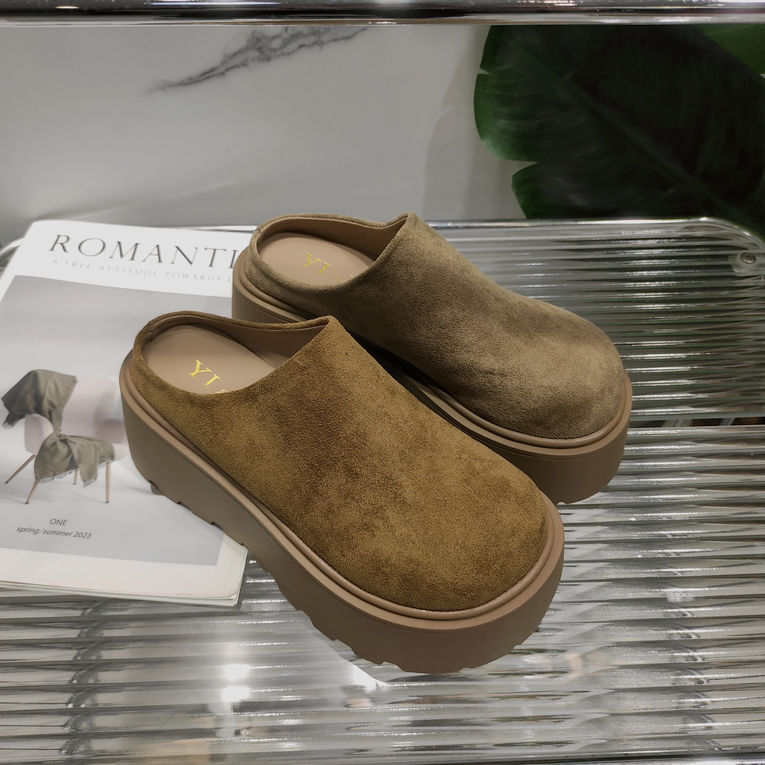 厚底女外穿新款小个子增高懒人一脚蹬勃肯包头拖鞋H8001