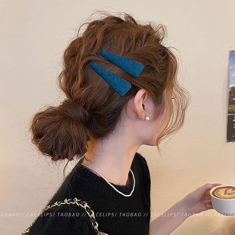 复古港风蓝色三角发夹女2025新款气质刘海夹后脑勺碎发夹发卡头饰