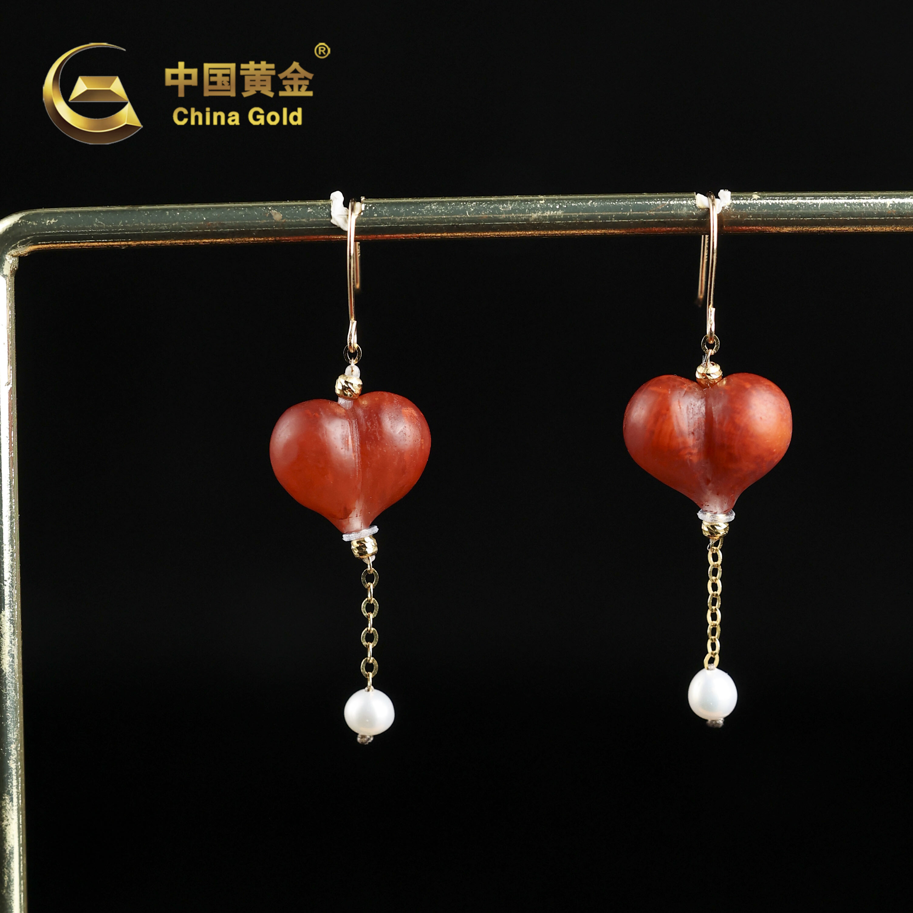  【中国黄金】鸿意 | 南红*耳饰*18K金镶嵌-R1731-臻