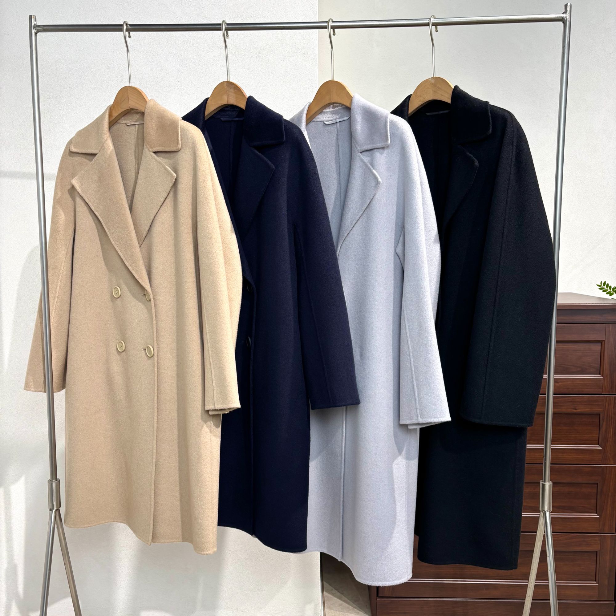 SY5916 四色双排扣中长款羊绒大衣