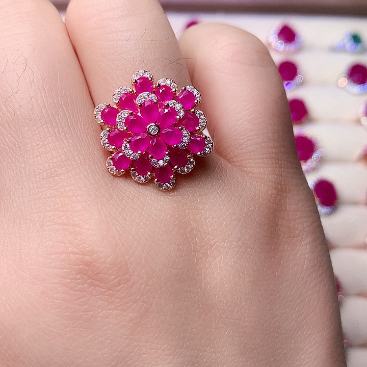 红宝石戒指银S925镶嵌