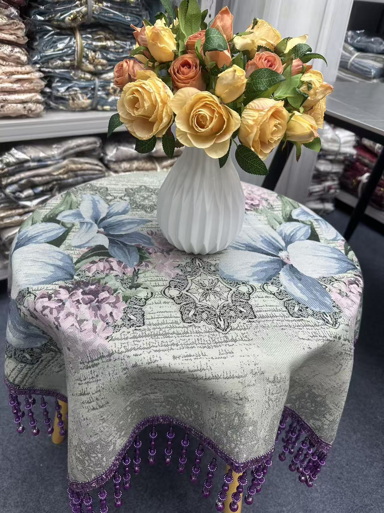 含吊穗尺寸80*95棉麻绣花床头柜斗柜万能盖巾