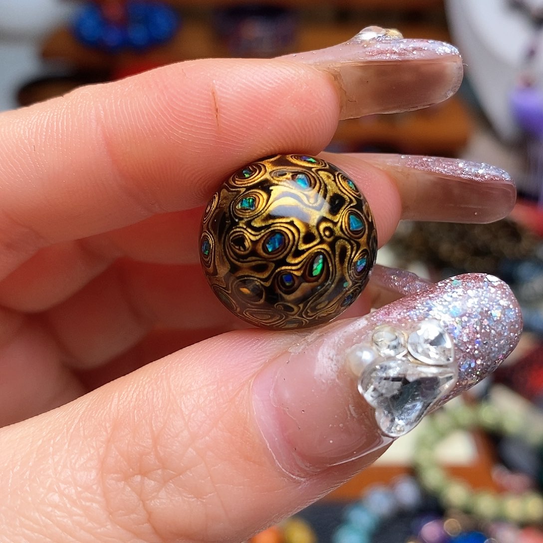 大漆珠18mm犀皮纹精品单颗