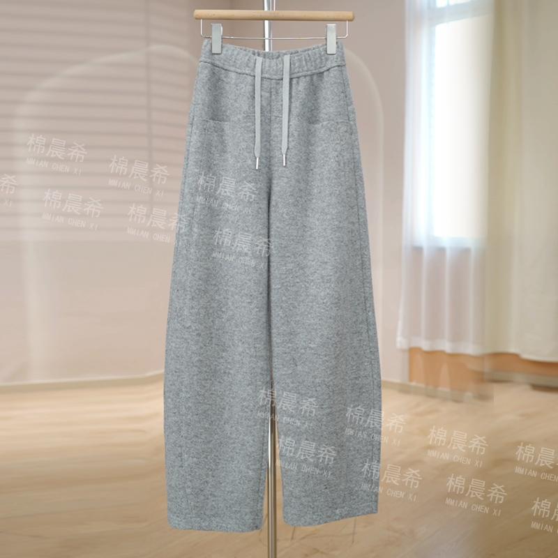 绵羊毛窄版直筒裤女秋冬加厚香蕉裤高腰休闲阔腿裤2025新款