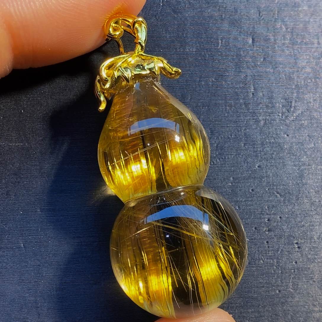 水晶颈饰银S925镶嵌天然钛晶葫芦吊坠