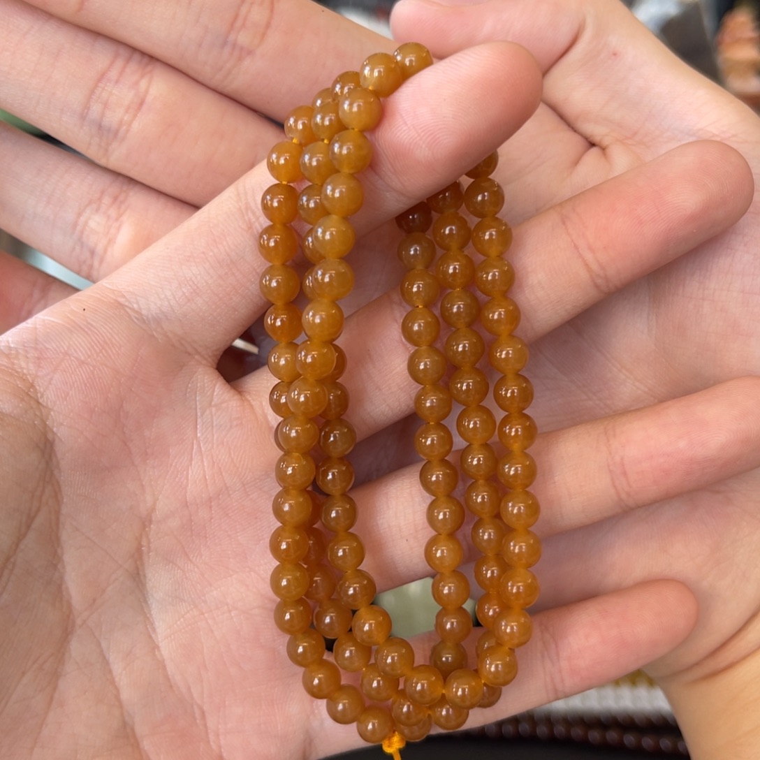 和田玉（糖玉）未镶嵌手链金山全糖6mm108珠串