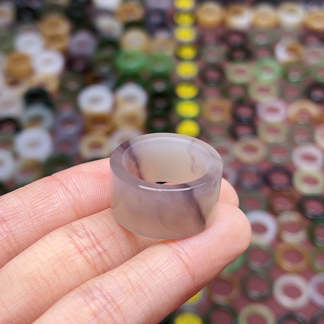 和田玉戒指未镶嵌18.36 冰底玫瑰紫飘花