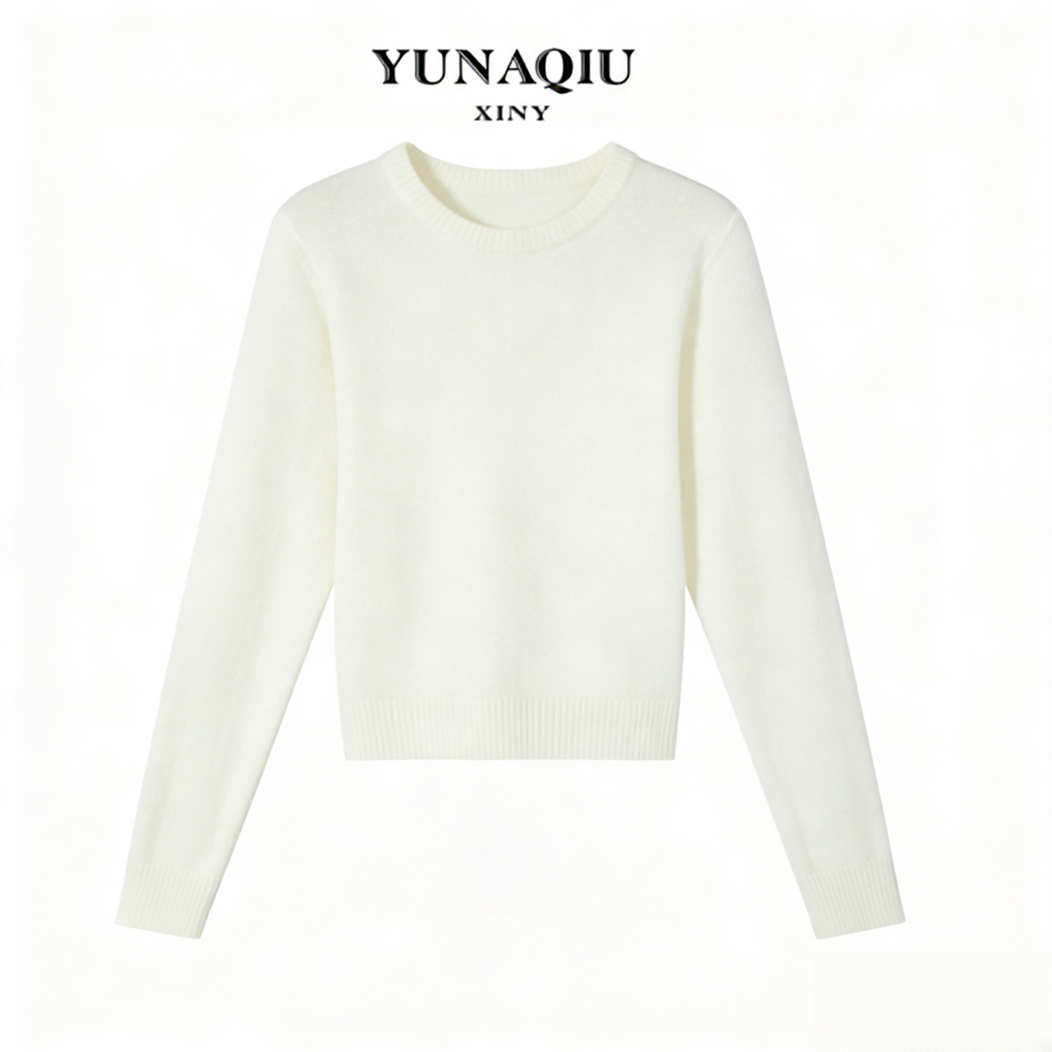 YUNAQIU高奢秋季新款提花针织衫圆领显瘦百搭长袖上衣5059