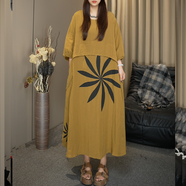 肉肉家 2025夏季新款时尚欧韩大码印花连衣裙0522