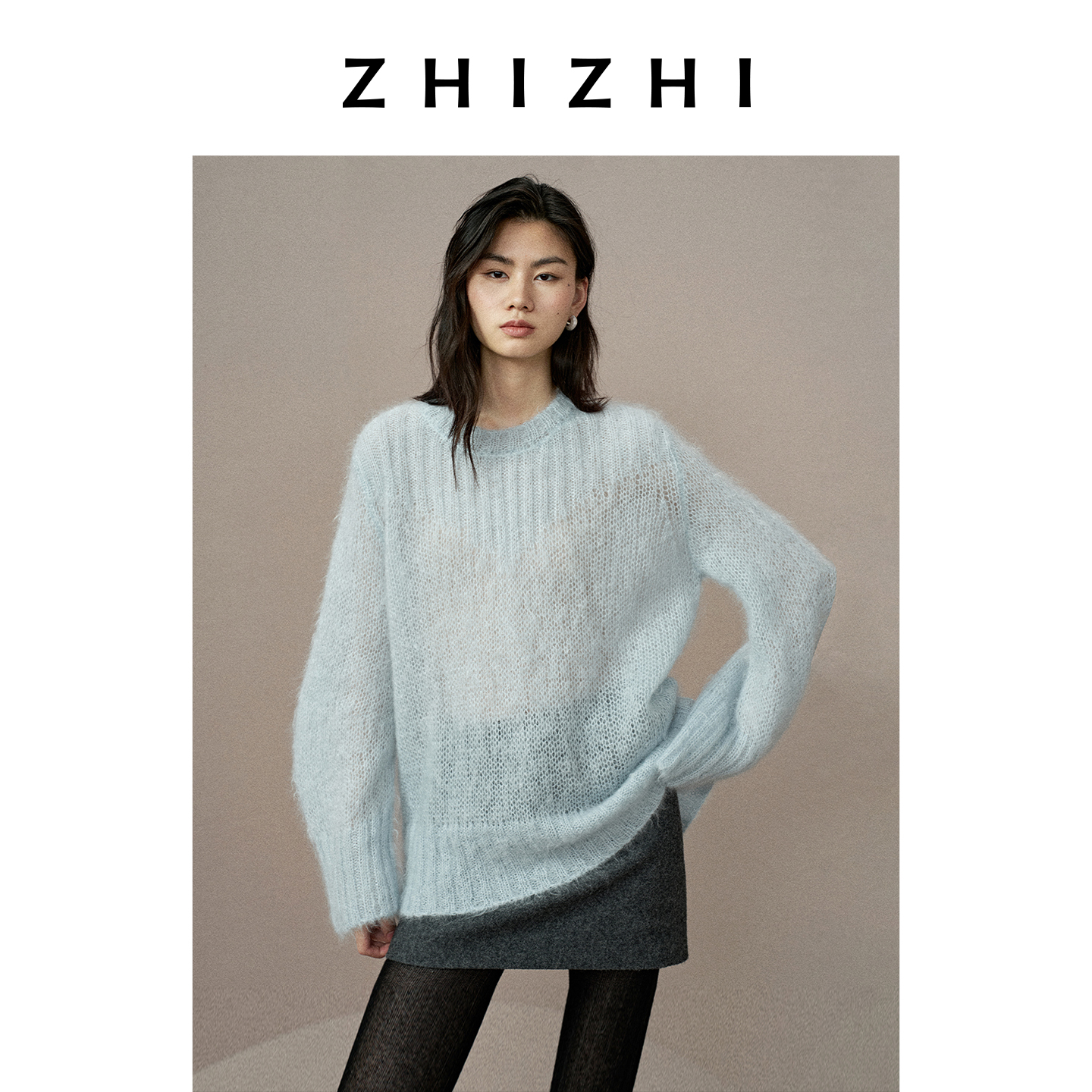 【橱窗】致知 睿恩新 马海毛松弛宽松圆领落肩针织毛衣ZZ2EWKZL151
