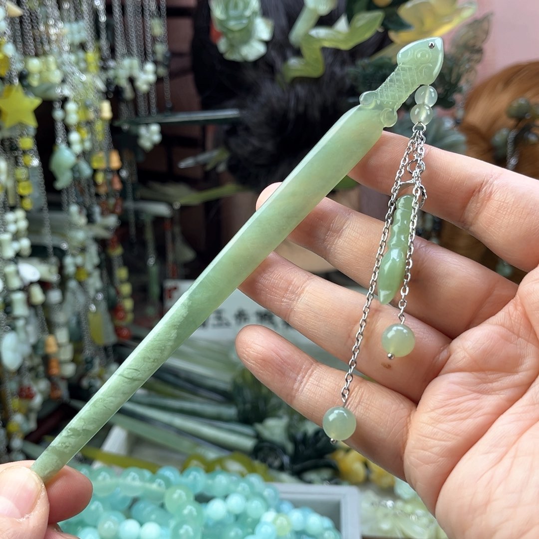 蛇纹石玉发饰未镶嵌默认微瑕岫玉发簪