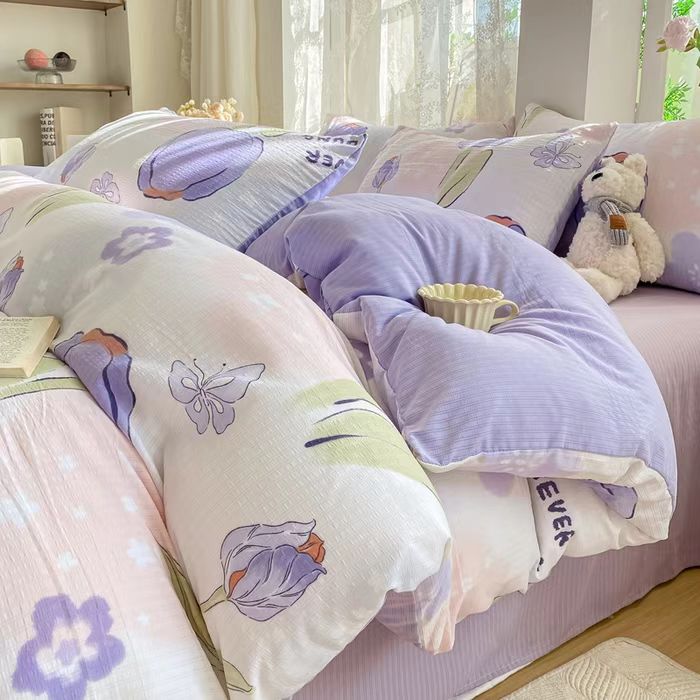 四件套【郁金香】有氧提花双层纱母婴级A类韩版碎花柔软透气床单