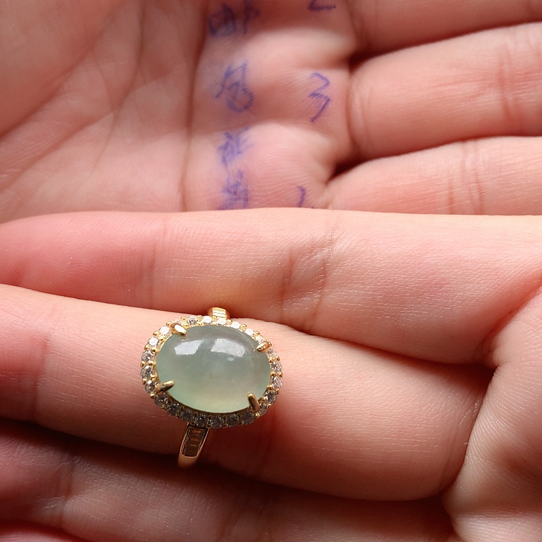 翡翠戒指银S925镶嵌小**～0271