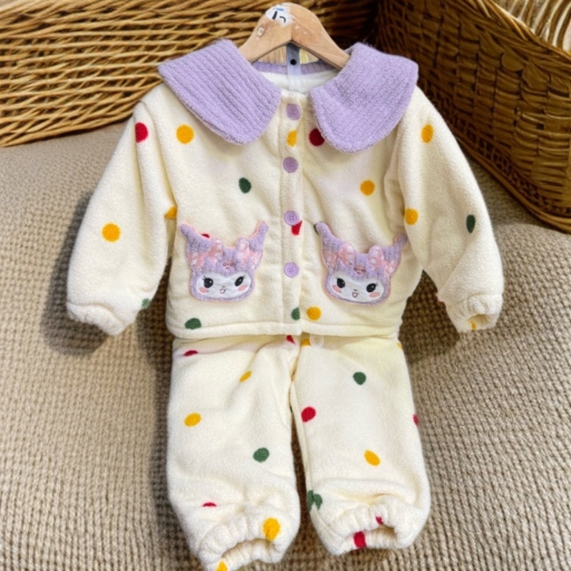 亲子套装、儿童加棉加厚绒款家居服套装保暖柔软舒适