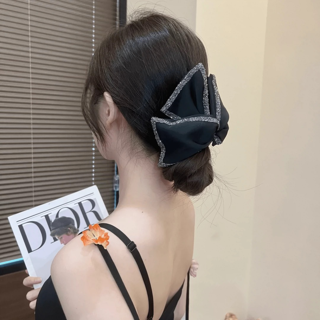 满钻设计~韩国精致重工满钻蝴蝶结珍珠抓夹半扎发鲨鱼夹盘发夹子