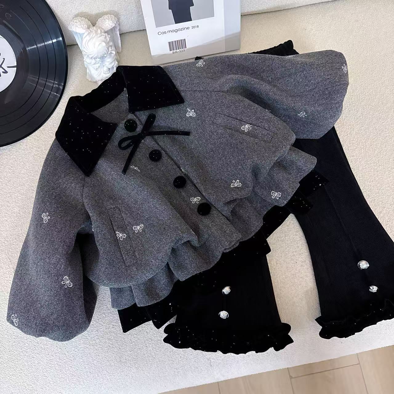 女童冬装套装新款儿童秋冬款小女孩时髦童装小香风两件套装