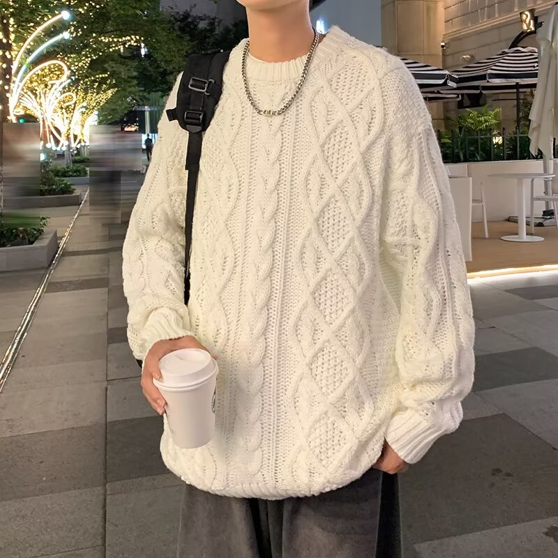 麻花毛衣男高级感软糯慵懒长领毛线时尚百搭冬加厚潮牌针织衫