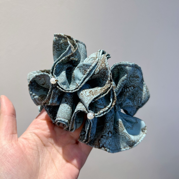 新款大肠发圈蓝色系腰果花甜美百搭头饰皮筋原创设计扎头发发绳