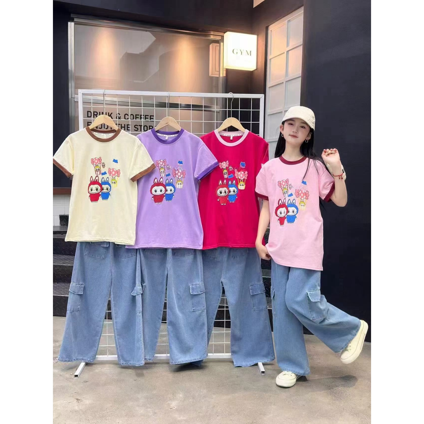 女童2025夏季新款卡通牛仔工装套装(尺码以外包装修正为准)B0433