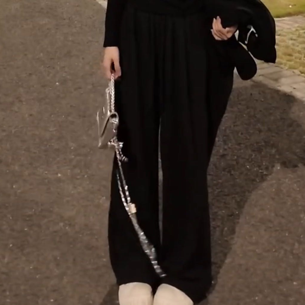 YOO[韩系风]抽绳奶芙绒加绒加厚阔腿裤323一