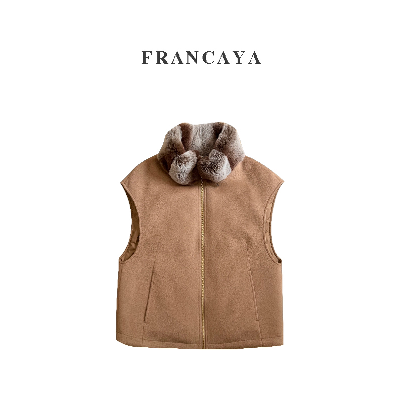 FRANCAYA｜高品质双面穿鹅绒进口獭兔毛领马甲