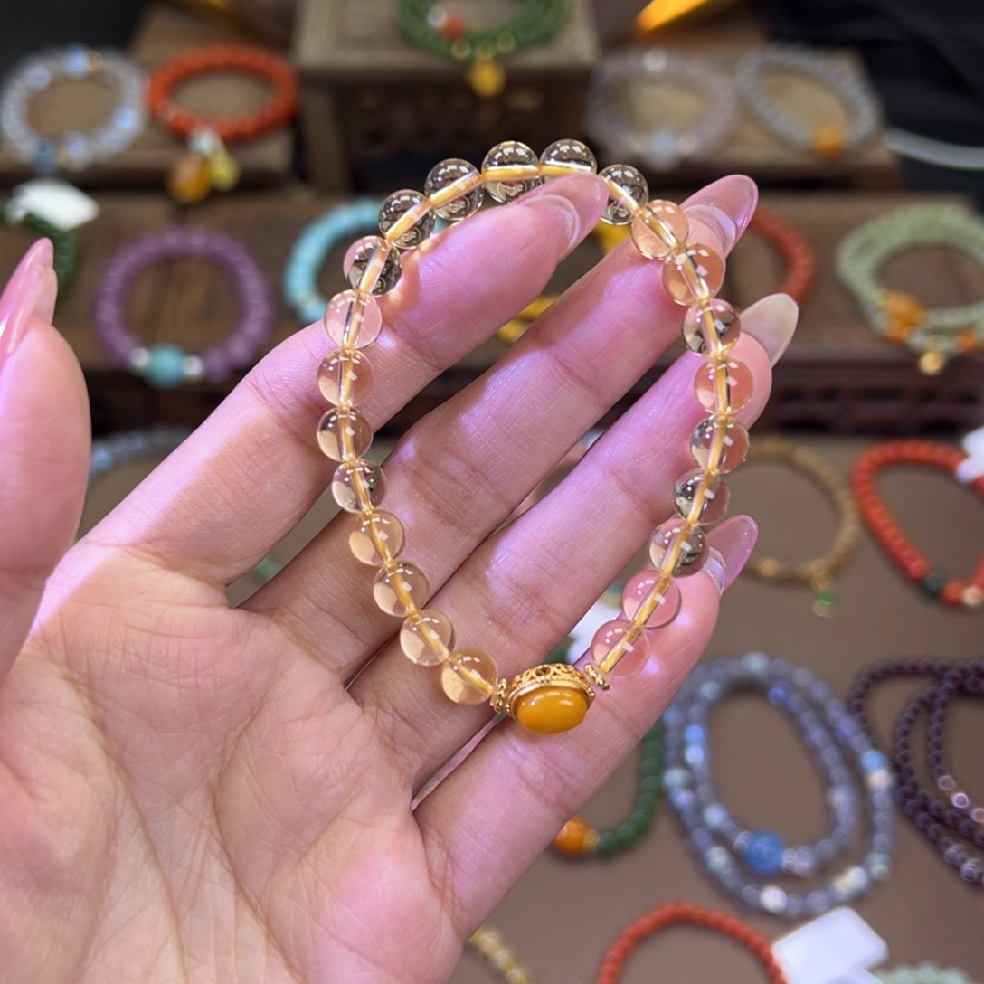 黄晶手链银S925镶嵌哈*单圈