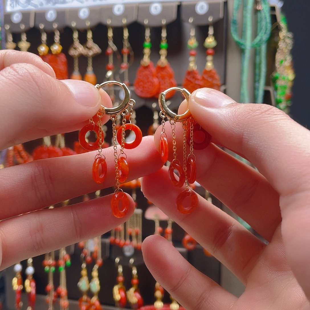 翡翠耳饰合金翡翠