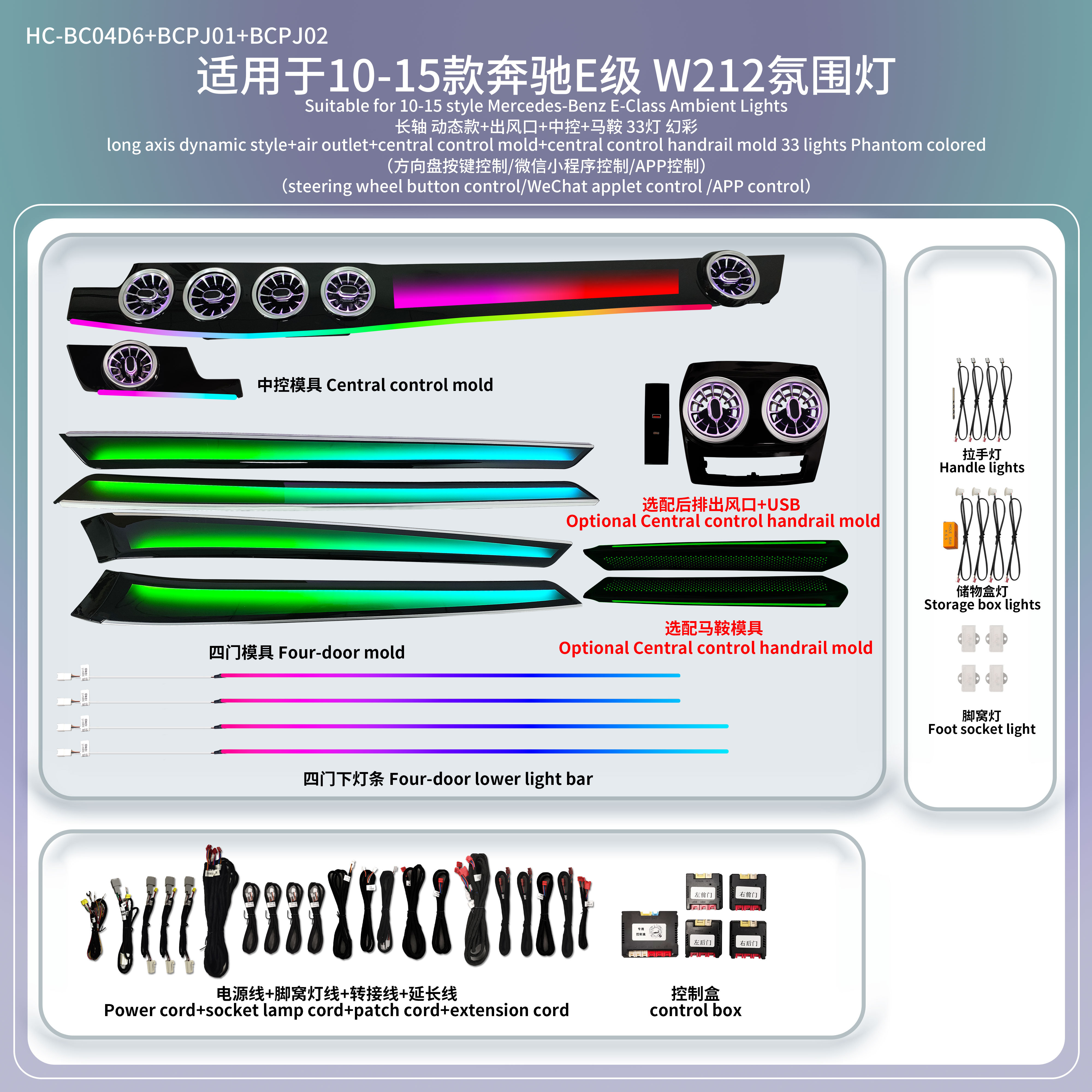 适用于10-15款奔驰E级W212车型专车专用动态光影/银河模具氛围灯