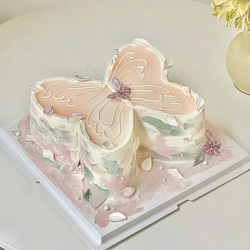 蝴蝶生日蛋糕定制高级感女神款闺蜜女生附近免费同城送货上门
