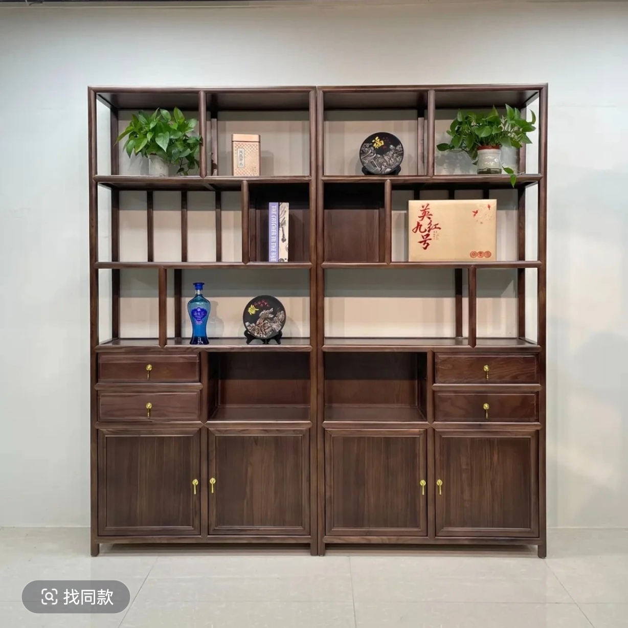 乌金博古架实木中式多宝阁茶叶置物架隔断摆件办公室收纳展示柜