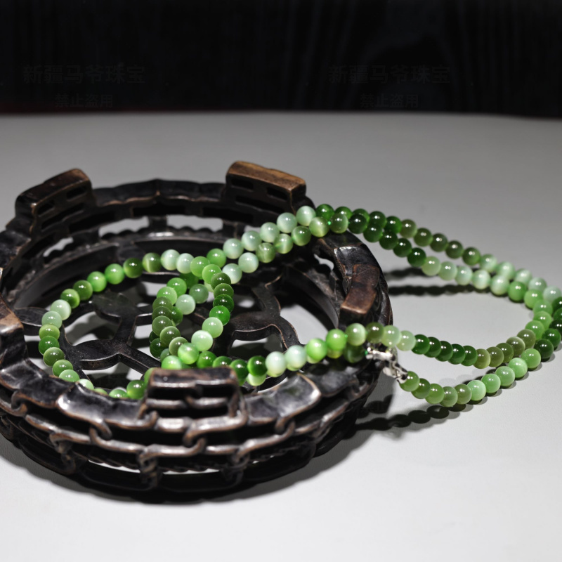 【新疆马爷珠宝】碧玉渐变猫眼手串项链套装 卡6