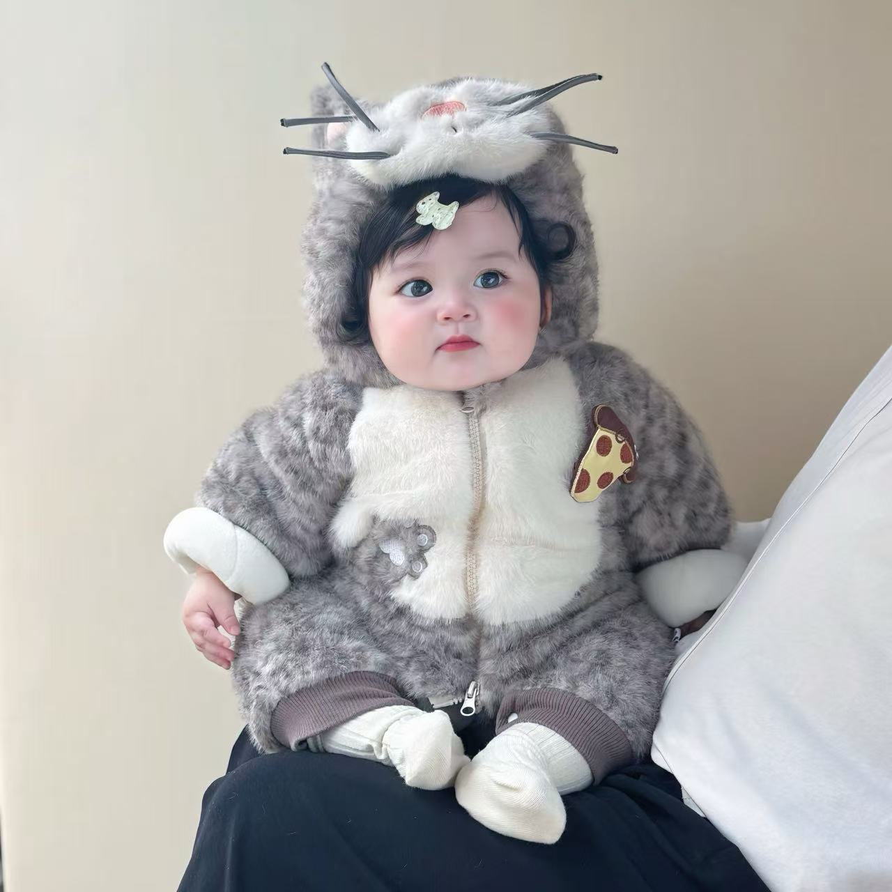 猫咪日记婴幼儿冬装加厚连体宝宝超萌毛茸茸保暖哈衣冬季外出服