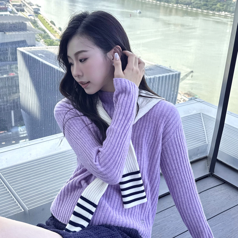 经典坑条直身羊毛衫