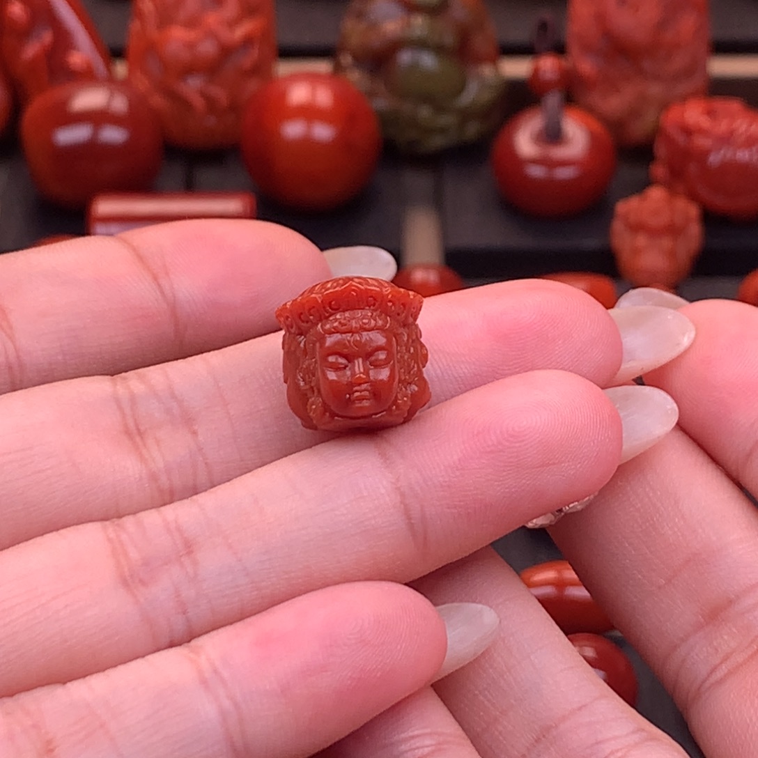 未镶嵌原矿精工满雕摩利支天13mm➕南红玛瑙