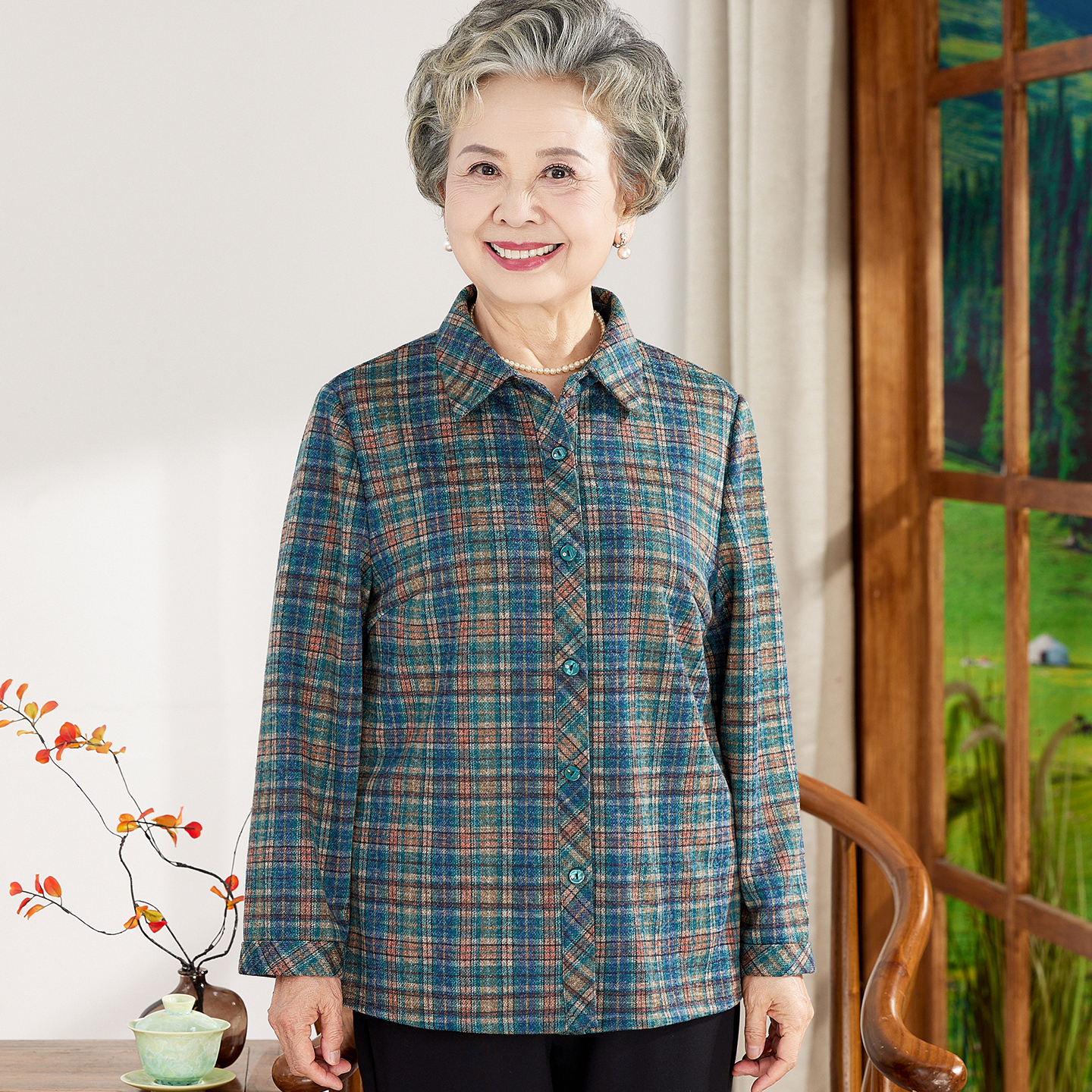 奶奶春秋衬衫女60岁70老太太薄款外套衣服中老年人女妈妈春秋上衣