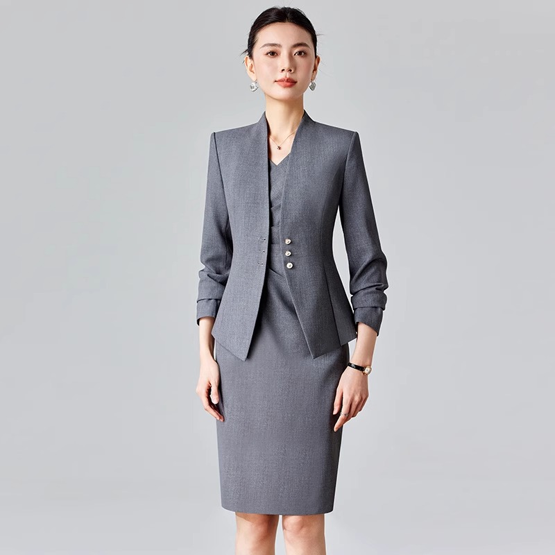 职业西装套装连衣裙女主持人工作服女职业气质高级感正装S~D066