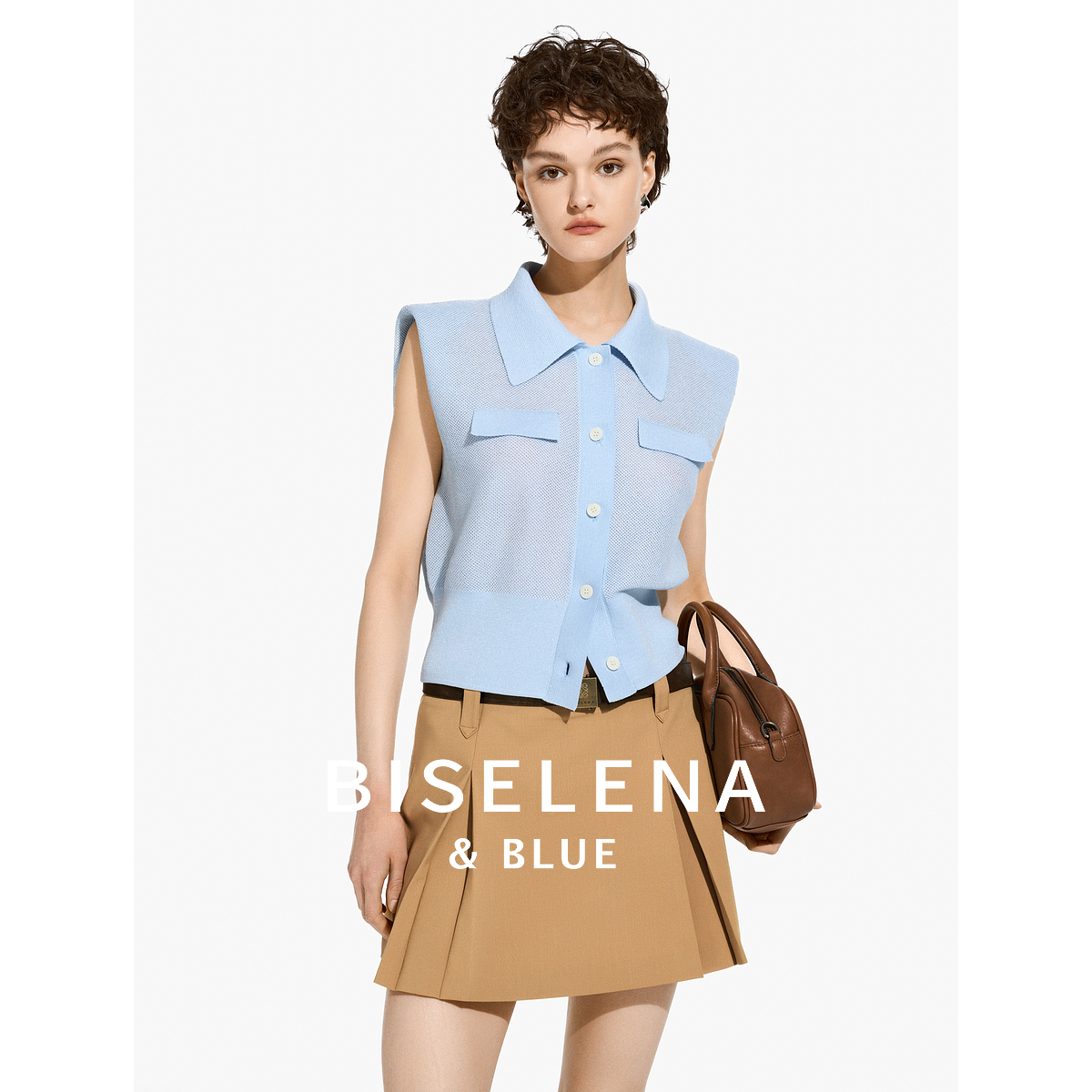 6606贝茜妮"海盐冰沙"翻领无袖针织衫女新款通勤时尚小众上衣