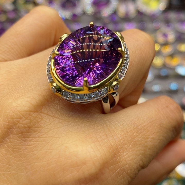 水晶戒指银S925镶嵌天然水晶戒指